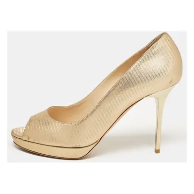 Jimmy Choo Gold Textured Leather Luna Pumps Size 38.5