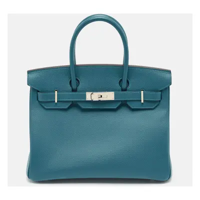 Hermes Bleu De Galice Epsom Leather Palladium Finish Birkin Bag