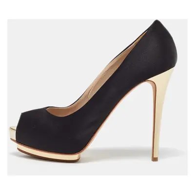 Le Silla Black Satin Peep Toe Platform Pumps Size