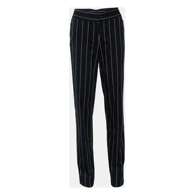 Emporio Armani Black Striped Cotton Tapered Leg Pants