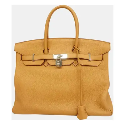 Hermes Handbag Birkin Taurillon Clemence Tabac Camel Silver Hardware Ladies