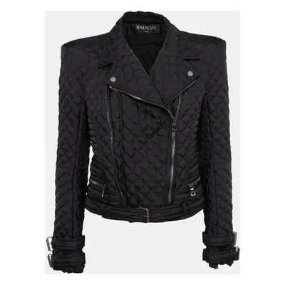 Balmain Black Synthetic Quilted Biker Jacket