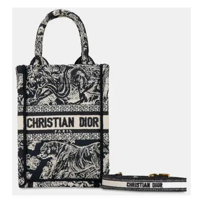 Christian Dior Navy White Jacquard Dior Reverse Toile de Jouy Embroidery Handbag