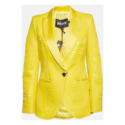 Just Cavalli Yellow Snake Pattern Faux Leather Blazer