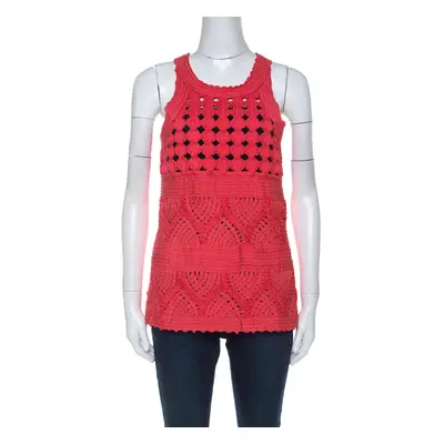 Cavalli Class Coral Red Cord Lace Embroidered Sleeveless Top