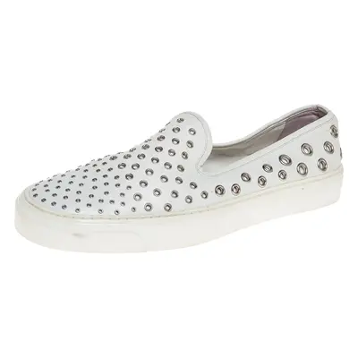 Gucci White Leather Eyelet Embellished Slip On Sneakers Size 38.5