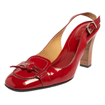 Tod's Red Patent Leather Penny Loafer Slingback Sandals Size 38.5