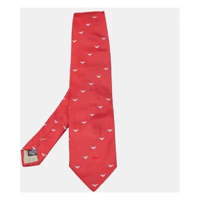 Emporio Armani Red Logo Patterned Silk Traditional Tie