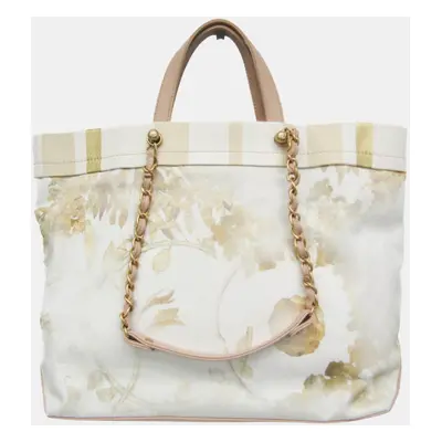 Chanel Multicolor Canvas and Leather Floral Shopping Tote Bag