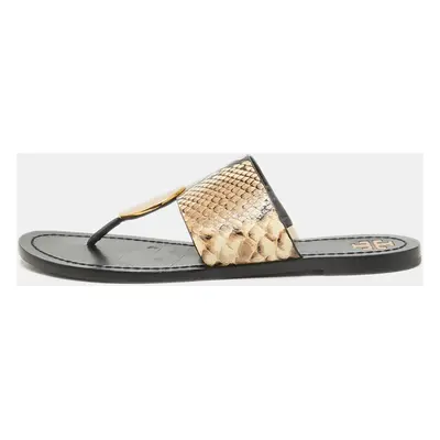 Tory Burch Brown Python Embossed Leather Flat Sandals