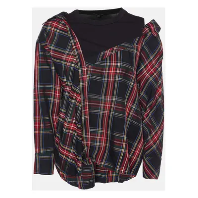 Maje Black Plaid Checked Asymmetric Shirt