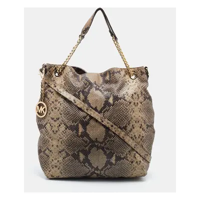 MICHAEL Michael Kors Beige Snakeskin Embossed Leather Cynthia Shoulder Bag