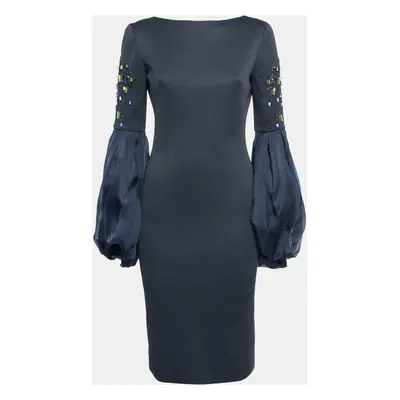 Lanvin Navy Blue Embellished Sleeve Short Dress