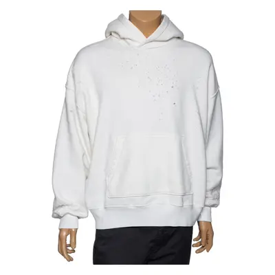 Amiri White Distressed Cotton Long Sleeve Oversized Hoodie