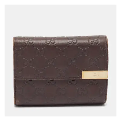 Gucci Dark Brown Guccissima Leather Flap French Wallet