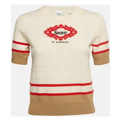 Burberry Cream Embroidered Wool Knit Crew Neck Top