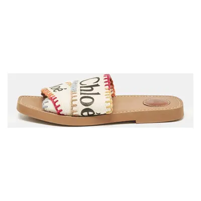 Chloe Multicolor Canvas Woody Flat Sandals Size