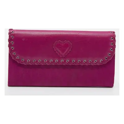 Dior Pink Oblique Canvas and Leather Trim Flap Continental Wallet