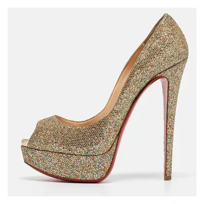 Christian Louboutin Gold Glitter Lady Peep Toe Pumps Size