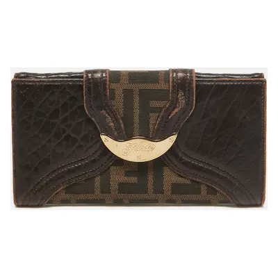 Fendi Tobacco Zucca Canvas and Leather Spy Continental Wallet