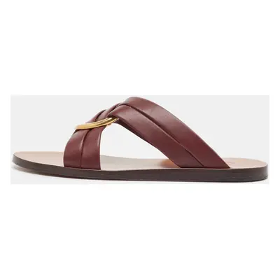 Chloe Burgundy Leather Rony Flat Sandals Size