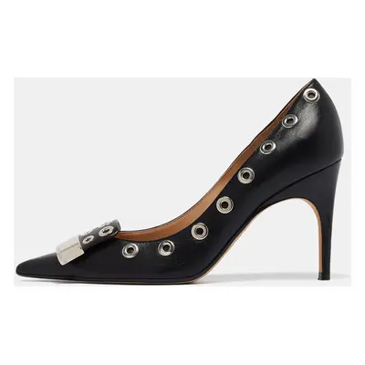 Sergio Rossi Black Leather Eyelet Detail Pumps Size 37.5