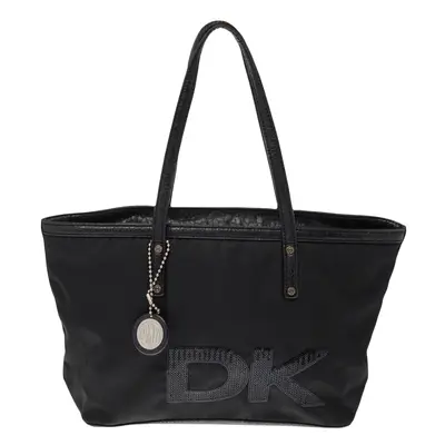 DKNY Black Nylon and Leather Sequin Logo Tote