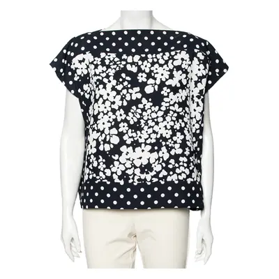 CH Carolina Herrera Navy and White Floral Print Square Top