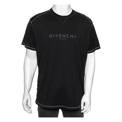 Givenchy Black Logo Printed Side Trim Detail Distressed T-Shirt