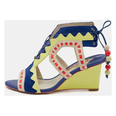 Sophia Webster Multicolor Leather and Suede Wedge Sandals Size