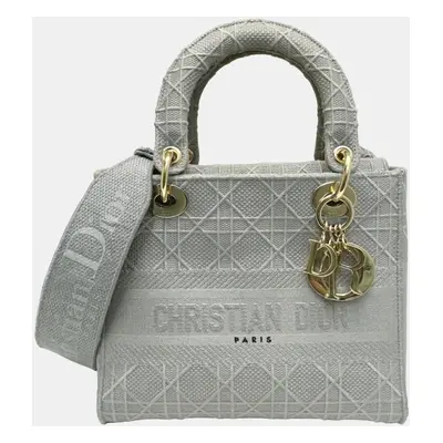 Dior Grey Canvas Medium Cannage Lady D-Lite Tote Bag