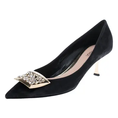 Sebastian Black Suede Crystal Embellished Pumps Size