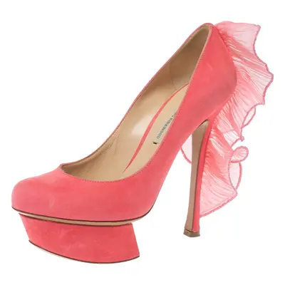 Nicholas Kirkwood Pink Suede Ruffle Trimmed Platform Pumps Size 36.5