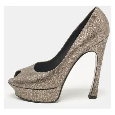 Yves Saint Laurent Grey Textured Leather Palais Peep Toe Pumps Size