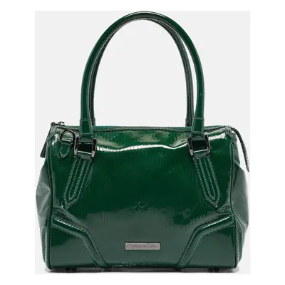 Burberry Green Check Embossed Patent Leather Anford Satchel