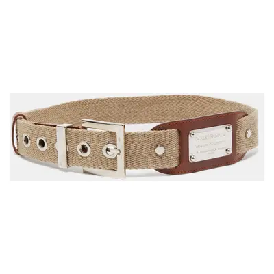 Dolce & Gabbana Beige Canvas and Leather Plaque Detail Waist Belt 80CM