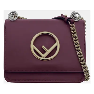 Fendi Maroon Leather Kan F Logo Chain Shoulder Bag