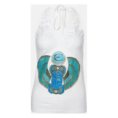 Just Cavalli White Printed Cotton Halter Neck Top