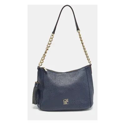 Carolina Herrera Navy Blue Leather Maria Tassel Hobo