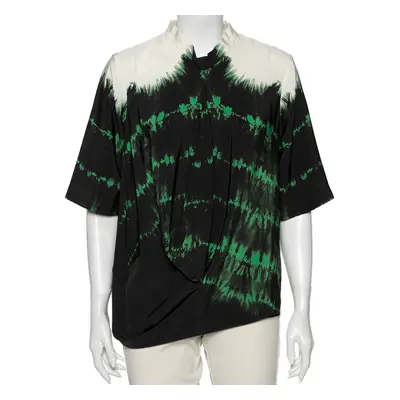 Stella McCartney Black Tie-Dye Printed Silk Asymmetrical Draped Blouse