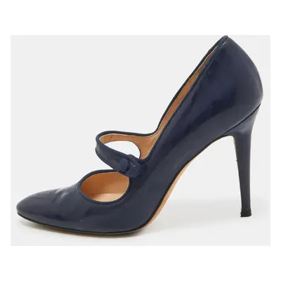 Manolo Blahnik Navy Blue Patent Leather Mary Jane Pumps Size