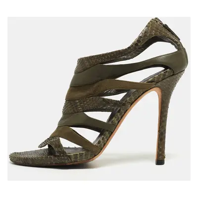 Gucci Green Python And Suede Ankle Strap Sandals Size