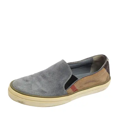 Burberry Ash Blue Suede and House Check Canvas Slip-On Sneakers Size 36.5