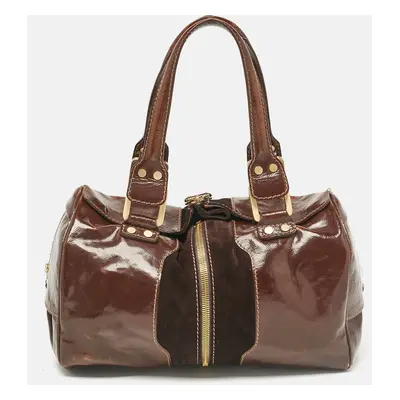 Jimmy Choo Brown Patent Leather and Suede Large Marla Bag