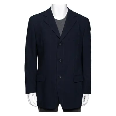 Ermenegildo Zegna Navy Blue Checked Wool Single Breasted Blazer