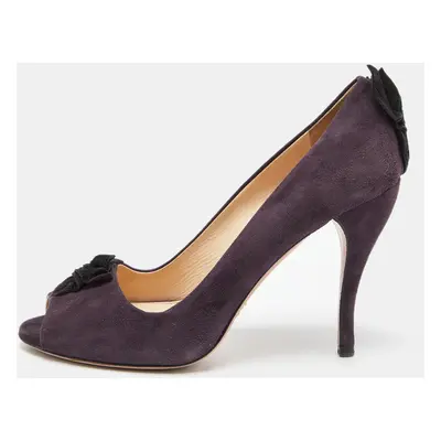 Prada Purple Suede Peep Toe Pumps Size