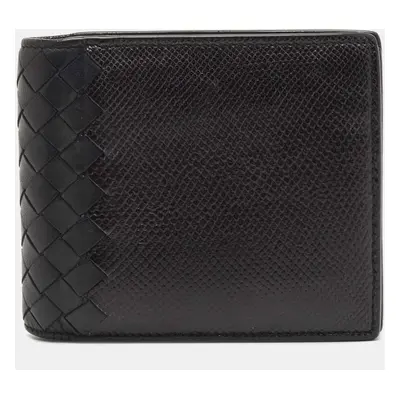 Bottega Veneta Black Intrecciato Karung and Leather Bifold Wallet