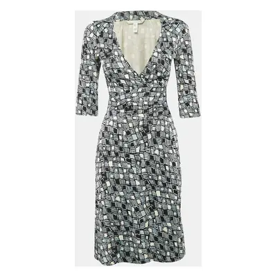 Diane Von Furstenberg Blue Printed Silk Jersey Wrap Dress