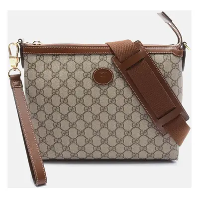 Gucci Beige Brown Coated Canvas Leather Interlocking GG Supreme Bag