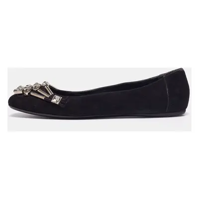 Gucci Black Suede Crystal Embellished Ballet Flats Size